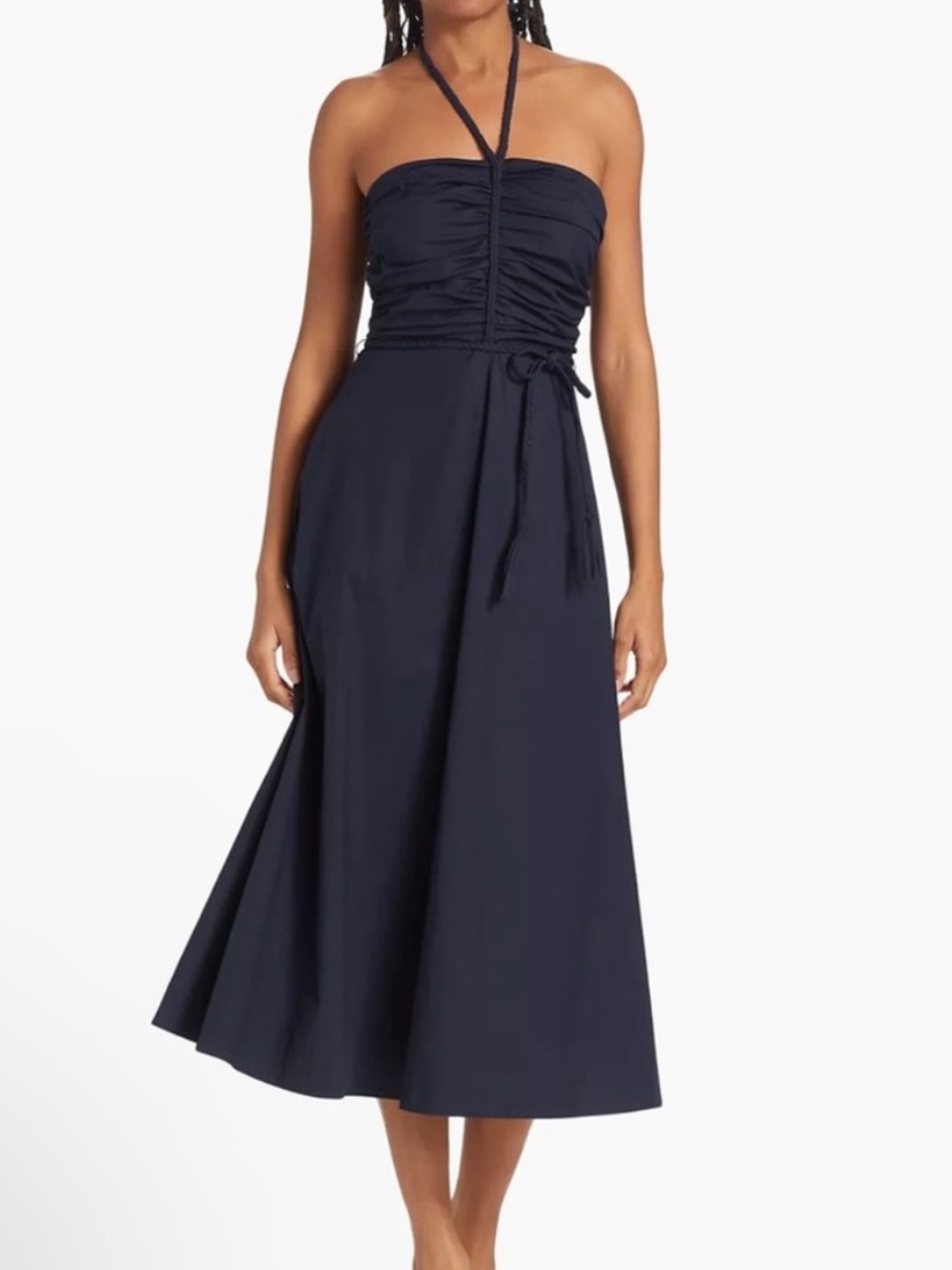 NWT Veronica Beard Tucker Ruched Halter Navy Blue Midi Dress Size 4 - Picture 3 of 3